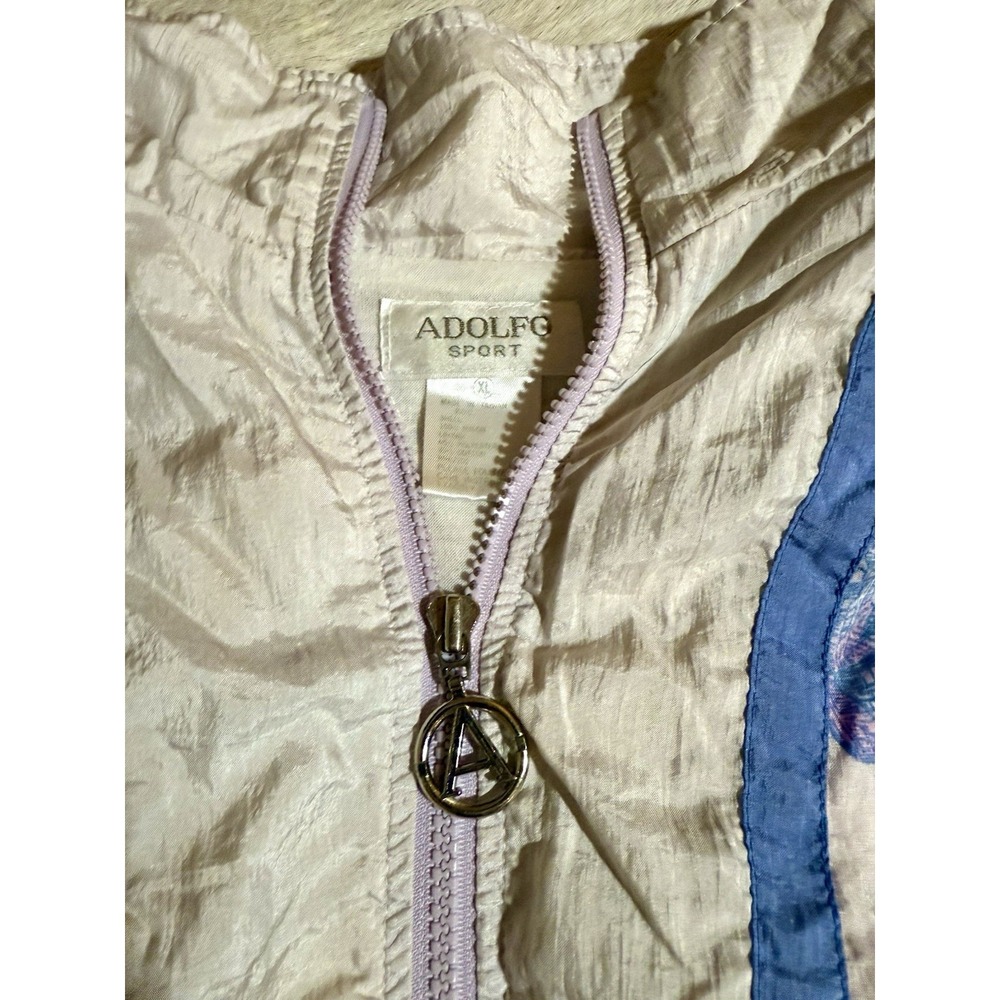 80s Pastel Color Block Windbreaker Track Jacket Vintage ADOLFO SPORT seashell XL - Picture 3 of 5